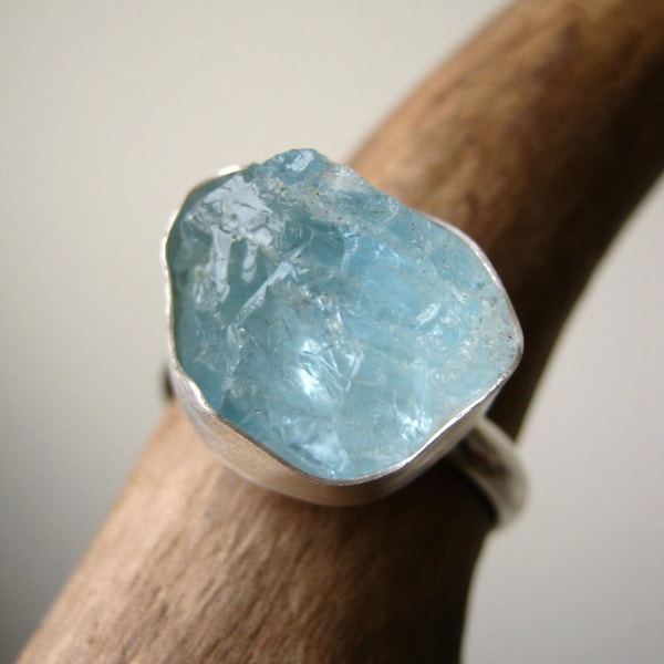 Big Rough Aquamarine Ring Sterling Silver - Ready to ship