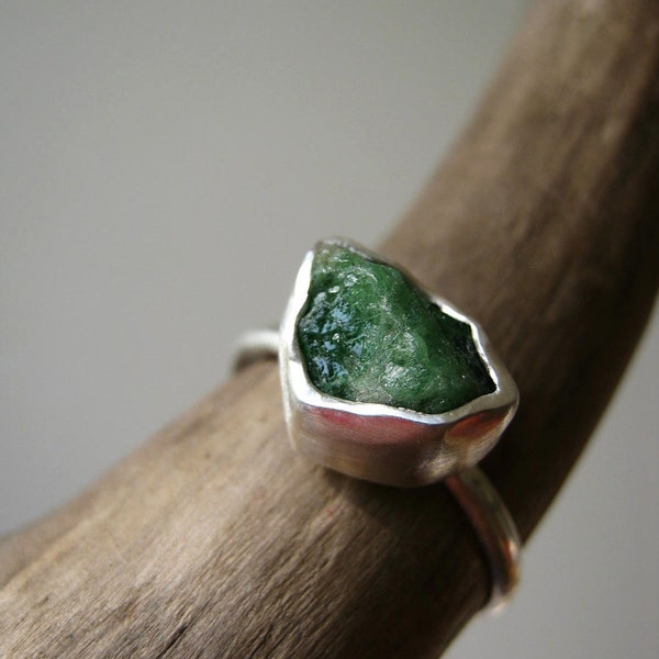 Rough / Raw- Emerald Ring - in Sterling and Pure Silver - Custom size