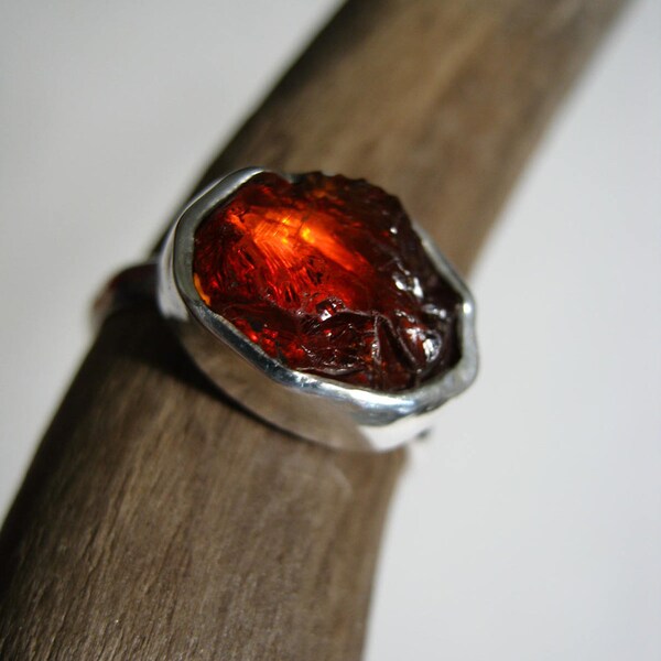 RESERVED - Raw Spessartite Garnet ring - Sterling Silver and fine silver