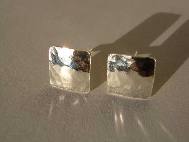 Small Hammered Square Mirror Sterling Silver Stud Earrings Etsy