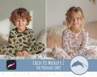 Realistic Child Pajamas Procreate Mockup Bundle, Kids PJs, Children's Bedroom Mock-up, Kids Apparel Mockup, Boy & Girl Clothing Mockup