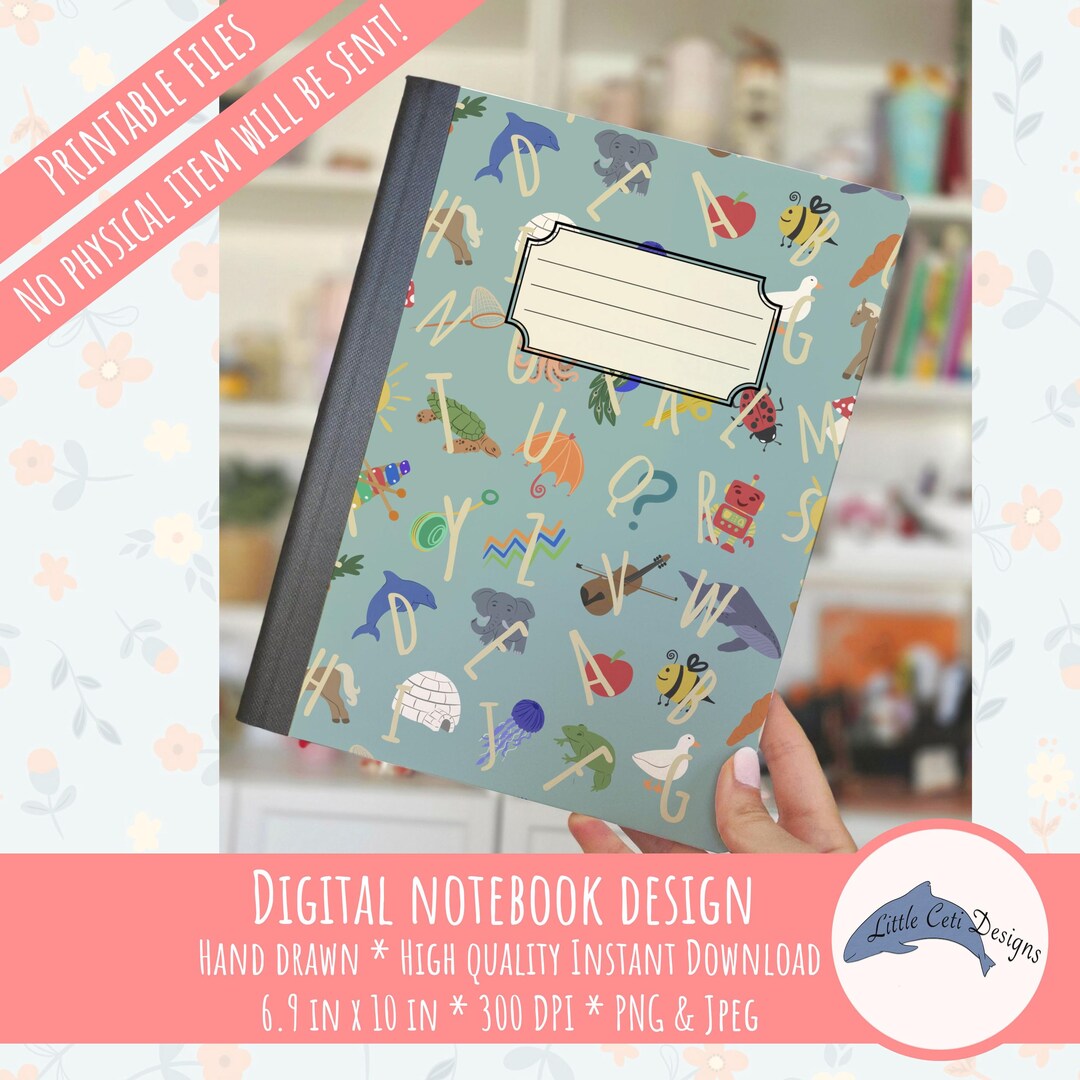 Printable Alphabet Composition Notebook Cover PNG, Hand Drawn Digital ...
