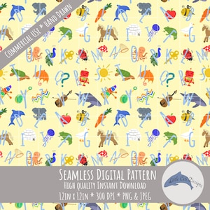 Vorschule Musterdesign Digital, Handgezeichnete Klassenzimmer Kunst, Alphabet Zurück zu Schule, Kinder Design, Lehrer Geschenk Erster Schultag 300 DPI
