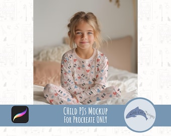Childs Pajama Procreate Mockup, Realistic Kids PJs Mockup, Children's Bedroom, Mock-up, Kids Apparel Mockup, Little Girl Clothing Mockup