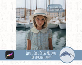Realistic Girls Dress Procreate Mockup, Editable Kids Clothing Mock up, Girl Apparel Display, Kids Nautical Mockup, Editable Fashion