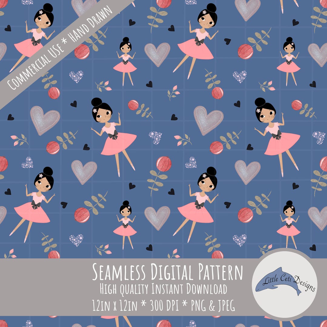 Spring Ballet Pattern Dancing Ballerina Seamless Pattern Download, Hand Drawn Floral Hearts ...