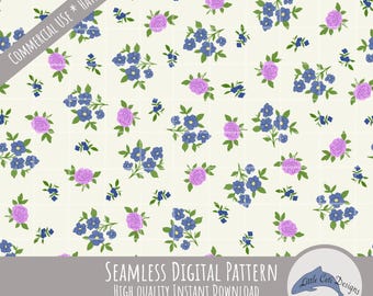 Watercolor Ditsy Floral Seamless Pattern Instant Download, Hand Drawn Vintage Cottagecore Flowers, Spring Wildflower Botanical Fabric Design