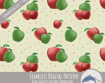Handgezeichnete Apfel Muster, rot, grün Apfel Digitales Papier, Obst-Druck, Bauernhaus-Küche, Herbst-Ernte Design PNG-Download-Datei