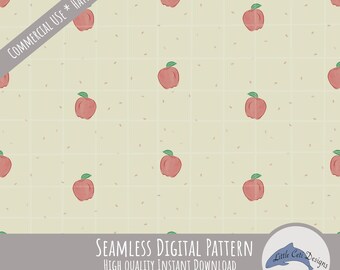 Aquarell Apfel Musterdesign, sofortiger digitaler Download, handgezeichnete rote Früchte Design, Cottagecore Samen Druck, Land Küche Dekor Kunst