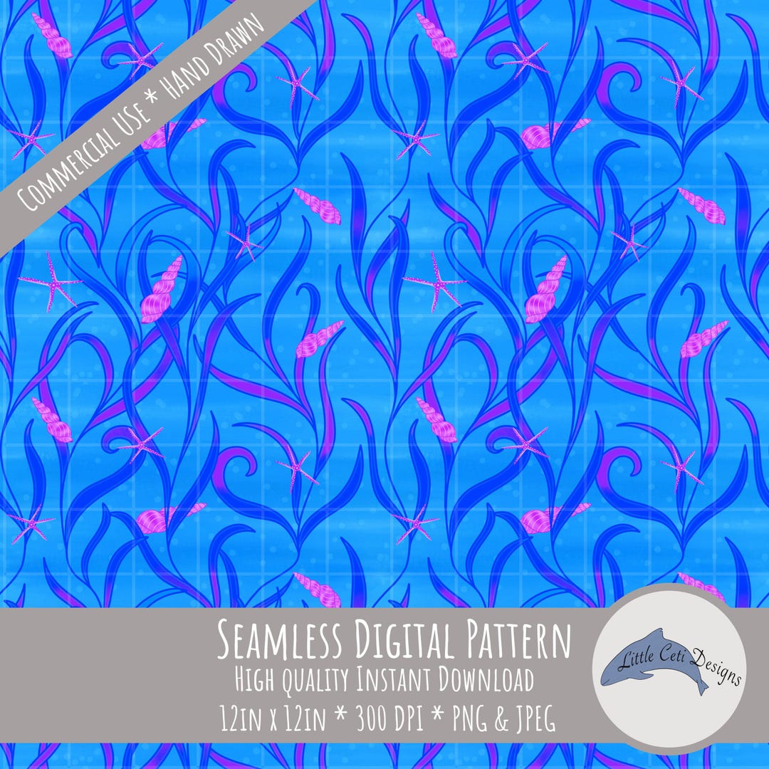 Seahwk Pattern Vibrant Seashells Seamless Pattern Instant Digital Download, Ocean ...