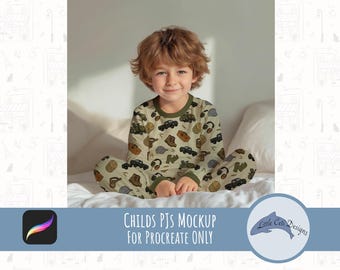 Realistic Childs Pajama Procreate Mockup, Kids PJs Mockup Children's Bedroom Themed Mock-up, Kids Apparel Mockup, Little Boy Clothing Mockup