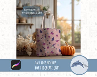 Fall Tote Mockup for Procreate, Realistic Halloween Pattern Display, Fall Surface Pattern Mockup, Tote Bag Mock up, Pumpkin Themed Mockup