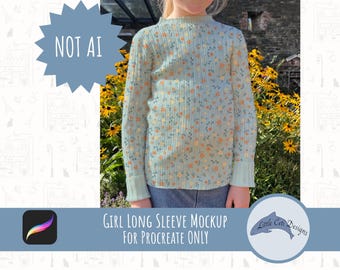 Realistic Long Sleeve Shirt Procreate Mockup, No AI Kids Clothing Mockup, Girl Shirt Mock-up, Kids Apparel Mockup, Child Clothes Mockup