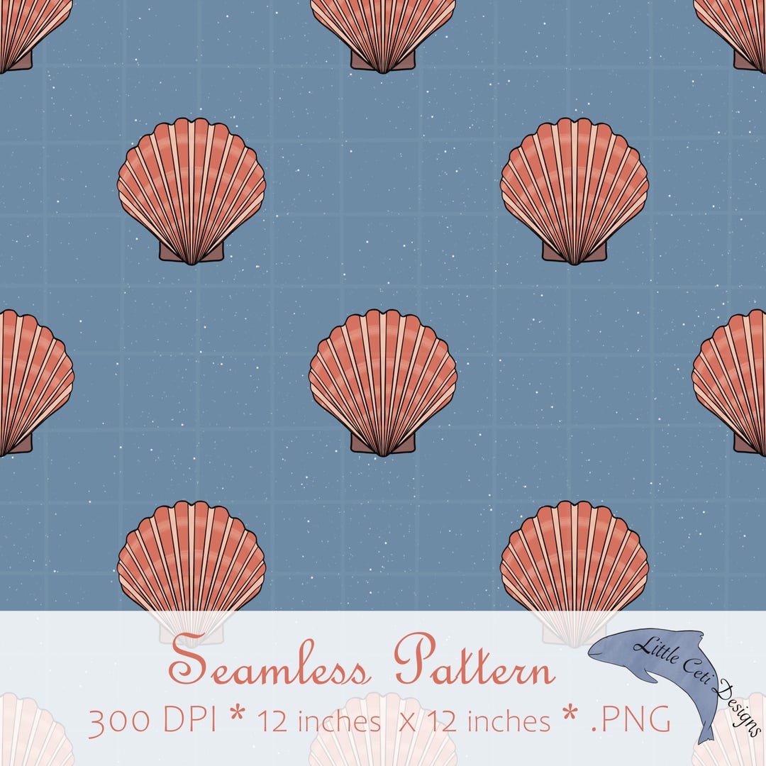 Scallop Shell Pattern Drawing Hand Drawn Scallop Shell Seamless Pattern, Ocean Beach Digital Paper ...