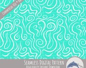 Ocean Ripples Seamless Pattern Digital Download, Hand Drawn Abstract Coastal Sea Waves, Swirly Design, Funky Retro Scrapbooking Line Art