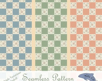 Spring Checkered Seamless Bundle, Garden Birds & Foliage Digital Paper, Cottagecore Design, Vintage Gingham Hand Drawn, PNG Download Files