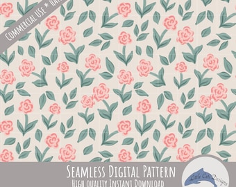 Ditsy Floral Seamless Pattern Instant Download, Botanical Design, Hand Drawn Pastel Vintage Cottagecore Flowers, Spring Wildflower Wallpaper