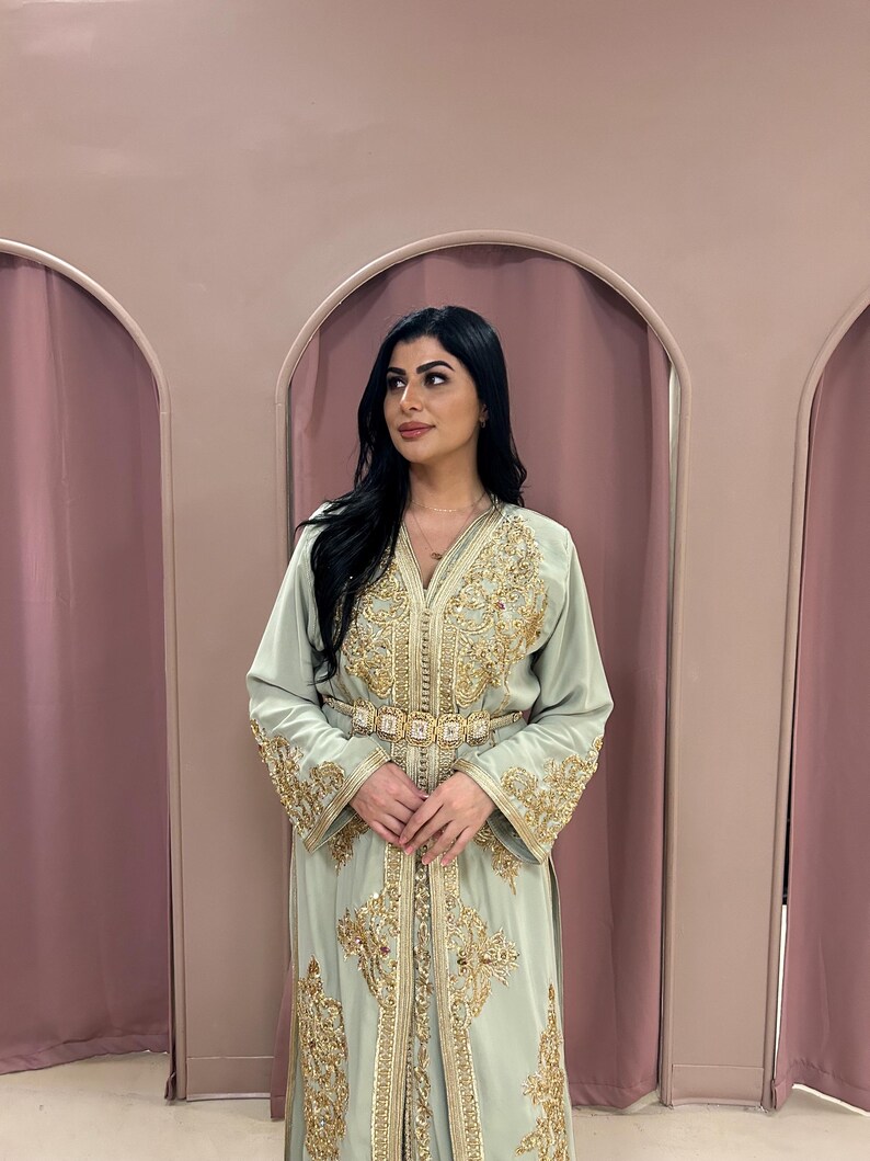 Valencia Pleated Kaftan in Deep Sage main image 1