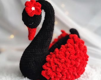 Schema all'uncinetto per cigno nero: uccello di peluche amigurumi (download PDF)