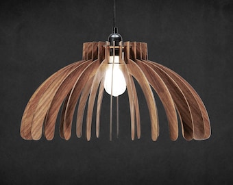 Mid Century Modern Wood Pendant Light: Walnut Wooden Lamp