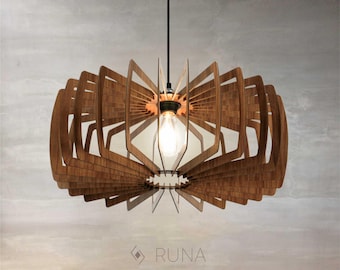 Walnut Wood Pendant Light: Scandinavian Style Ceiling Lamp