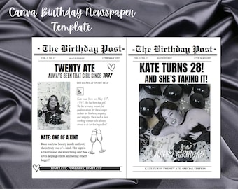 Canva Birthday Party Invite Newspaper Template Editable Birthday Newspaper DIY Newspaper, Birthday Newspaper for Photoshoot, Large Newspaper