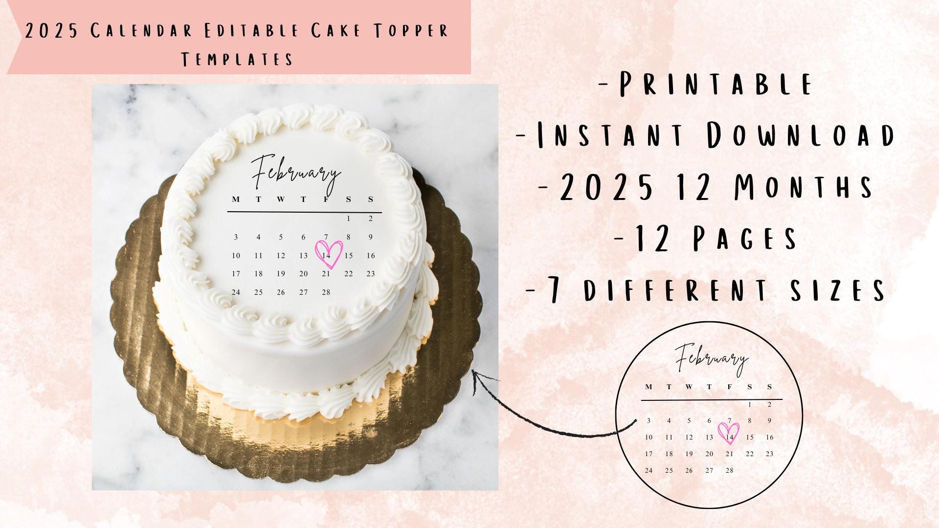 2025 Calendar Cake Topper Template: Round Birthday Design (canva Editable,  Digital Download) - Etsy, image size:1920x1080