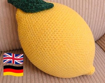Lemon crochet pattern. Crochet decorative cushion. Crocheted lemon cushion.