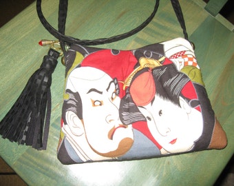 Japanese print shoulder purse 8 3/4" X 7" with 18 inch shoulder strap and 5" tassel.. ships free within USA....