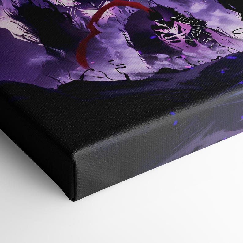 May include: Abstract art canvas print in shades of purple and black, with a red circular shape. The artwork is stretched and mounted on a wooden frame, ready to hang. The overall design is dynamic and modern, suitable for various interior styles.
