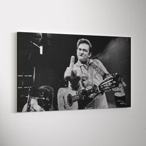 Johnny Cash middelvinger - San Quentin Prison canvas muurkunst