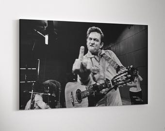 Johnny Cash Middle Finger - San Quentin Prison Canvas Wall Art