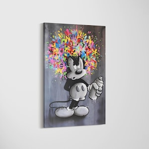 Mickey Mouse Colorful Pop Art Canvas Print, Luxury Painting Fashion Prints Banksy Style Cartoon Grafitti Artwork