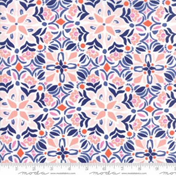 floral and geometric 6 Half yards VOYAGE by KATE SPAIN Moda Fabrics .. orange purple pink blue Mandarin Colorway ..