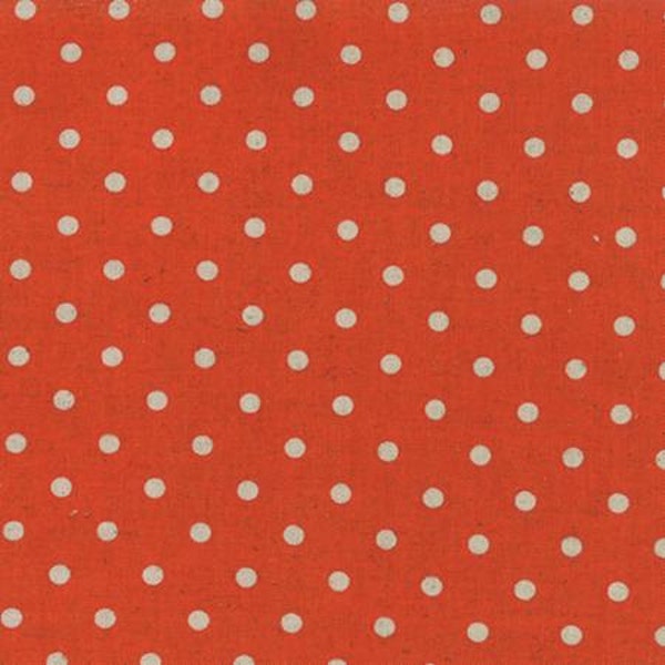 Linen MOCHI DOT in Tangerine .. Moda Fabric .. cotton/linen blend 32910 29L dots on bright orange ground
