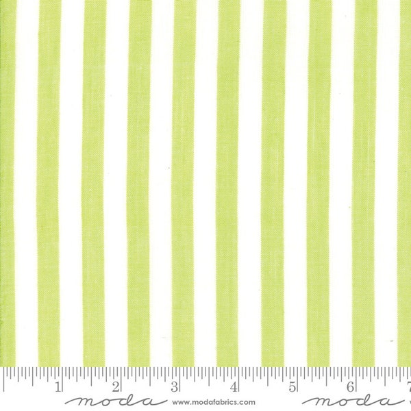 3/8"  Stripe in Green WOVENS by Bonnie and Camille .. Moda Fabrics 12405 37 Lime Green and white