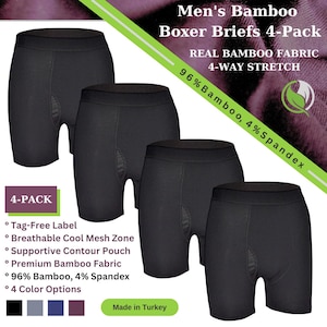 4 Pack Real Bamboo Fabric 4Way Stretch Men&#39;s Boxer Brief with Breathable Cool Mesh Zone, Men&#39;s Underwear, Bamboo Boxer Briefs, Gifts for him