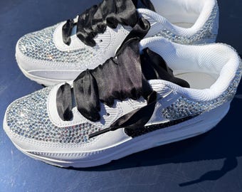 Handgemachte benutzerdefinierte Bling Nike Air Max 90 Weiß Schwarz mit Bling