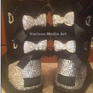 Custom Bling Bailey Bow 2 Ugg Boots Crystalized Bedazzled Partial Iced Out Boots