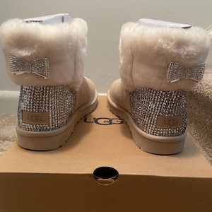 Custom Bling Saniya Ankle Ugg Boots Crystalized Bedazzled Partial Iced Out Boots