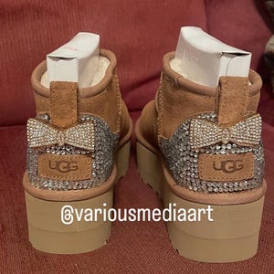 Custom Bling Ultra Mini Platform Ankle Ugg Boots Crystalized Bedazzled Partial Iced Out Boots