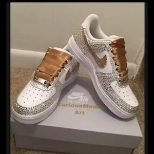Handmade Custom Bling Air Force Ones White Gold with Bling