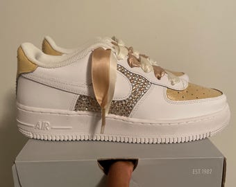 Made to Order Custom Beige Bling Air Force Ones Designed by VMA