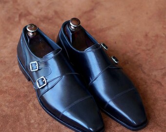 New Handmade Pure Leather Monk Shoes For Men