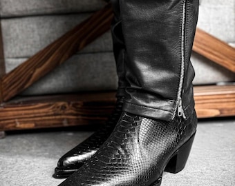 Neue handgemachte Schlange geprägte Leder Reißverschluss Ankle Boot für Männer