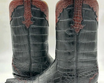 Botas vaqueras Western de piel de cocodrilo pura, hechas a mano, para hombre.
