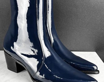 New Handmade Pure Patent Leather Zipper Ankle Boot For Men