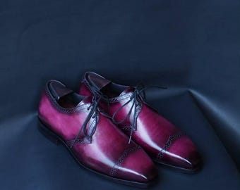 New Handmade Pure Leather Patina Finish Oxford Shoes For Men