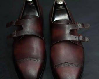 New Handmade Pure Leather Monk Shoes For Men