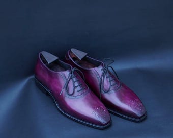 New Handmade Pure Leather Patina Finish Oxford Shoes For Men